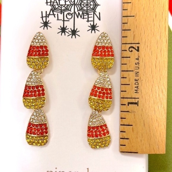 Brand New Piper K Candy Corn Halloween Sparkly Drop Earrings Festive Party - Picture 6 of 13